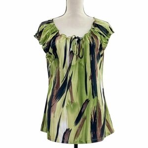 CAROL Rose Multi-Tone Green Brown Black Abstract Sleeveless Tie Bust Blouse